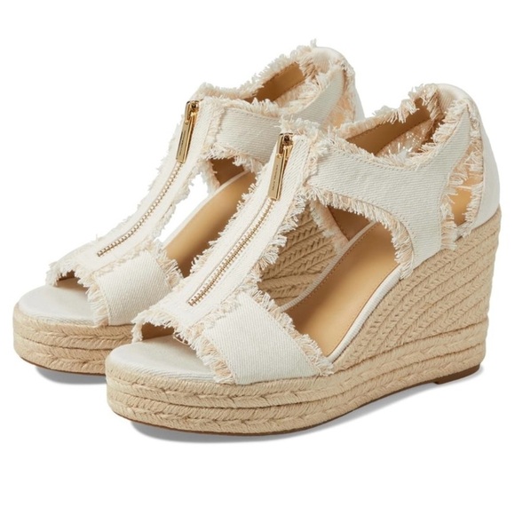 Michael kors Cream Canvas Wedge Sandals with Ankle Strap MICHAEL KORS - Picture 1 of 11